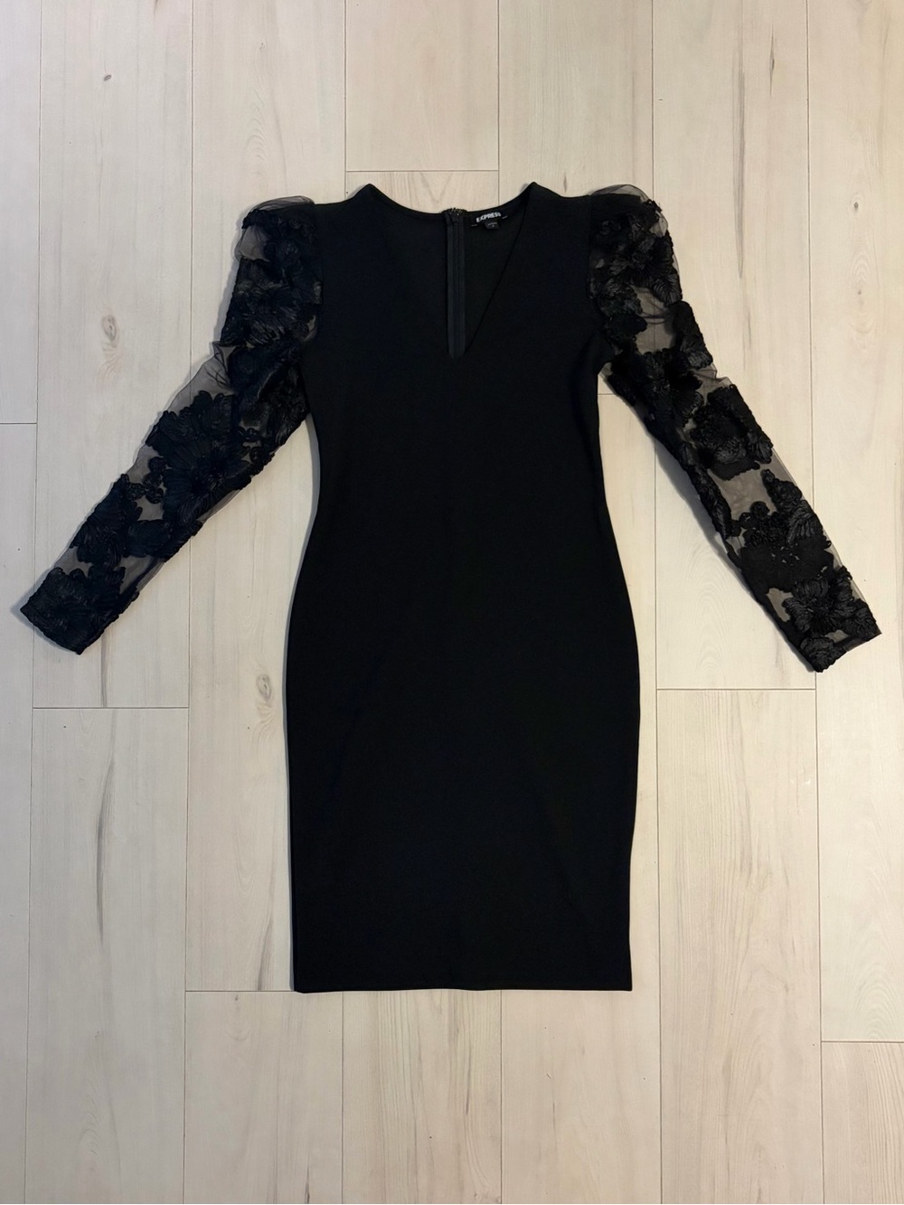 Express Black Floral Lace Long Sleeve Dress